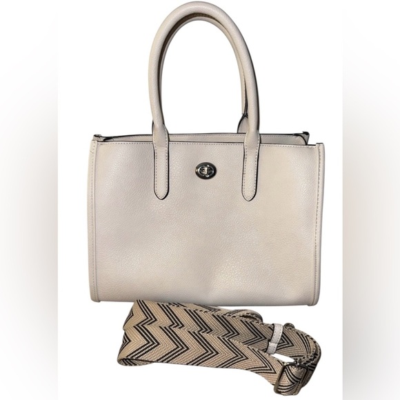 Rae Dunn Cream Satchel with Turnlock Closure - Picture 1 of 6